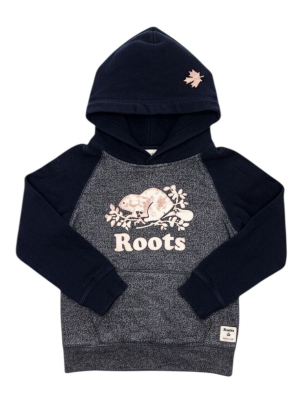 Roots Kids Unisex Hoodie Sweatshirt Gray and Navy Size M (3-4 Years)